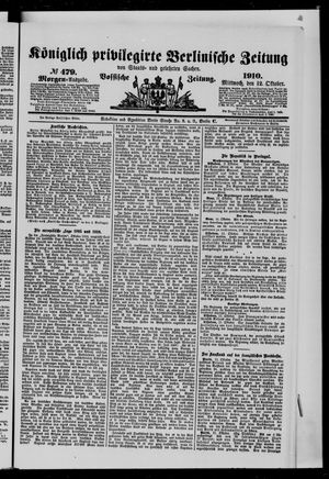Königlich privilegirte Berlinische Zeitung von Staats- und gelehrten Sachen vom 12.10.1910