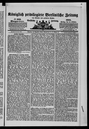Königlich privilegirte Berlinische Zeitung von Staats- und gelehrten Sachen vom 14.10.1910