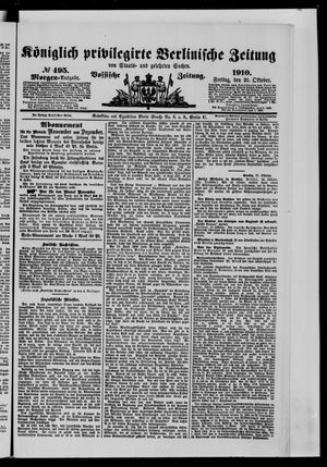 Königlich privilegirte Berlinische Zeitung von Staats- und gelehrten Sachen vom 21.10.1910