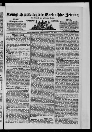 Königlich privilegirte Berlinische Zeitung von Staats- und gelehrten Sachen vom 22.10.1910