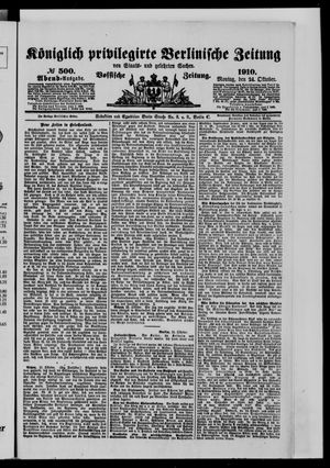 Königlich privilegirte Berlinische Zeitung von Staats- und gelehrten Sachen vom 24.10.1910