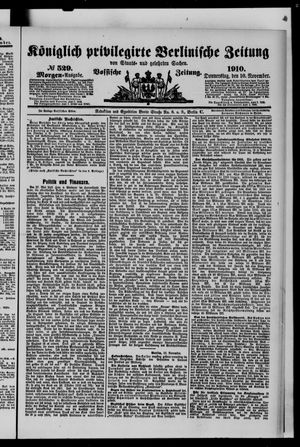 Königlich privilegirte Berlinische Zeitung von Staats- und gelehrten Sachen vom 10.11.1910