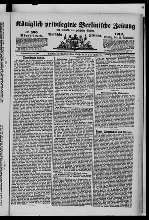 Königlich privilegirte Berlinische Zeitung von Staats- und gelehrten Sachen vom 14.11.1910