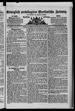 Königlich privilegirte Berlinische Zeitung von Staats- und gelehrten Sachen vom 19.11.1910