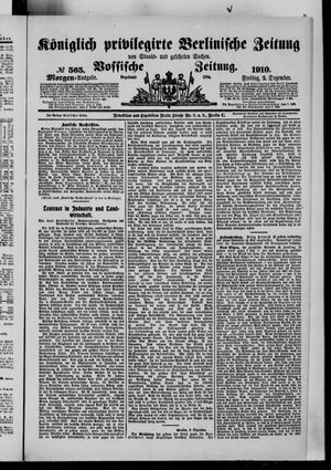 Königlich privilegirte Berlinische Zeitung von Staats- und gelehrten Sachen vom 02.12.1910