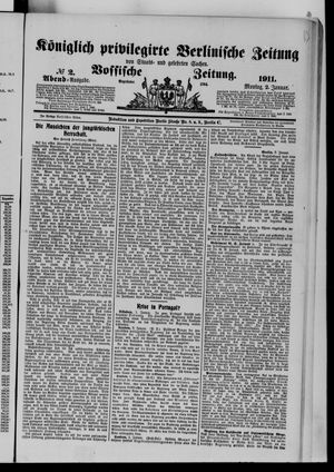 Königlich privilegirte Berlinische Zeitung von Staats- und gelehrten Sachen vom 02.01.1911