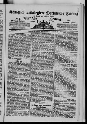 Königlich privilegirte Berlinische Zeitung von Staats- und gelehrten Sachen on Jan 4, 1911