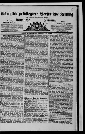Königlich privilegirte Berlinische Zeitung von Staats- und gelehrten Sachen on Jan 31, 1911