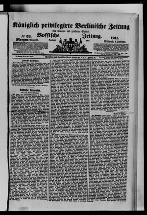 Königlich privilegirte Berlinische Zeitung von Staats- und gelehrten Sachen on Feb 1, 1911
