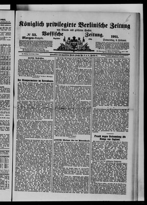 Königlich privilegirte Berlinische Zeitung von Staats- und gelehrten Sachen vom 02.02.1911
