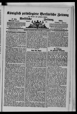 Königlich privilegirte Berlinische Zeitung von Staats- und gelehrten Sachen on Feb 7, 1911