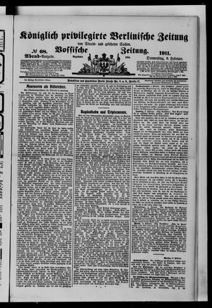 Königlich privilegirte Berlinische Zeitung von Staats- und gelehrten Sachen vom 09.02.1911