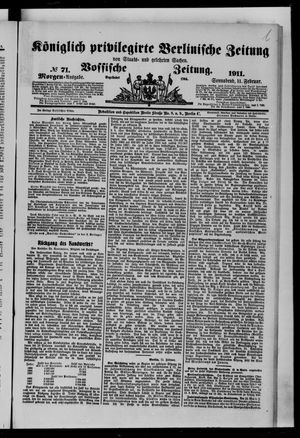 Königlich privilegirte Berlinische Zeitung von Staats- und gelehrten Sachen vom 11.02.1911