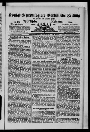 Königlich privilegirte Berlinische Zeitung von Staats- und gelehrten Sachen vom 11.02.1911