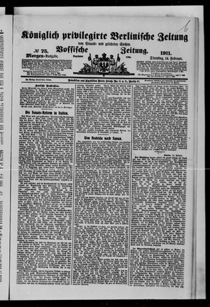 Königlich privilegirte Berlinische Zeitung von Staats- und gelehrten Sachen vom 14.02.1911