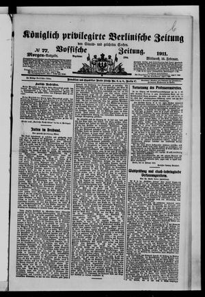Königlich privilegirte Berlinische Zeitung von Staats- und gelehrten Sachen on Feb 15, 1911