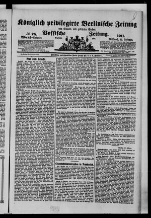 Königlich privilegirte Berlinische Zeitung von Staats- und gelehrten Sachen vom 15.02.1911