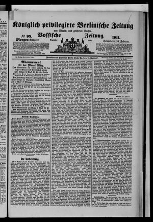 Königlich privilegirte Berlinische Zeitung von Staats- und gelehrten Sachen on Feb 25, 1911