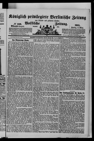 Königlich privilegirte Berlinische Zeitung von Staats- und gelehrten Sachen vom 03.03.1911
