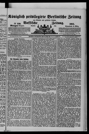 Königlich privilegirte Berlinische Zeitung von Staats- und gelehrten Sachen vom 11.03.1911