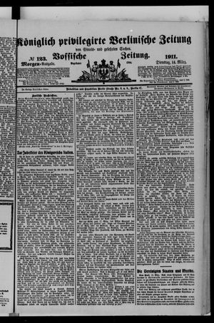 Königlich privilegirte Berlinische Zeitung von Staats- und gelehrten Sachen vom 14.03.1911