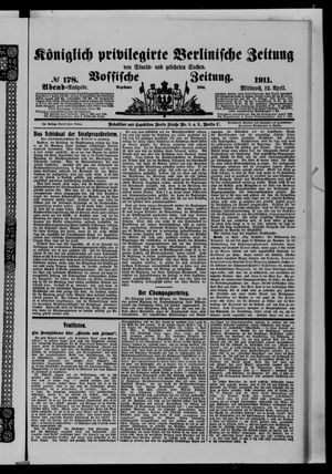 Königlich privilegirte Berlinische Zeitung von Staats- und gelehrten Sachen on Apr 12, 1911