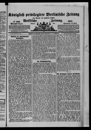 Königlich privilegirte Berlinische Zeitung von Staats- und gelehrten Sachen vom 15.04.1911