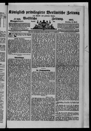 Königlich privilegirte Berlinische Zeitung von Staats- und gelehrten Sachen vom 16.04.1911
