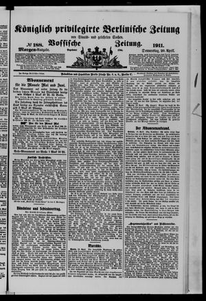 Königlich privilegirte Berlinische Zeitung von Staats- und gelehrten Sachen on Apr 20, 1911