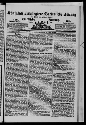 Königlich privilegirte Berlinische Zeitung von Staats- und gelehrten Sachen on Apr 21, 1911