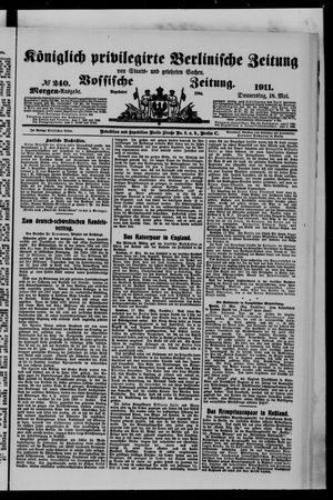 Königlich privilegirte Berlinische Zeitung von Staats- und gelehrten Sachen on May 18, 1911