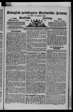 Königlich privilegirte Berlinische Zeitung von Staats- und gelehrten Sachen vom 02.08.1911