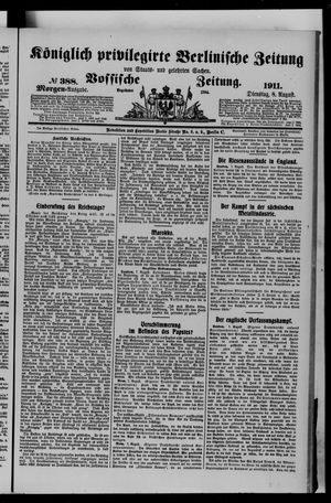 Königlich privilegirte Berlinische Zeitung von Staats- und gelehrten Sachen vom 08.08.1911