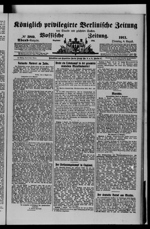 Königlich privilegirte Berlinische Zeitung von Staats- und gelehrten Sachen vom 08.08.1911