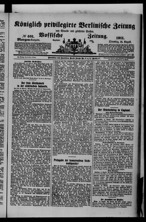 Königlich privilegirte Berlinische Zeitung von Staats- und gelehrten Sachen vom 15.08.1911