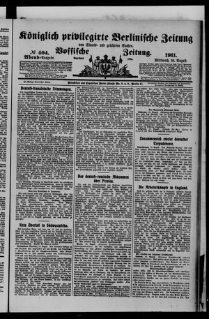 Königlich privilegirte Berlinische Zeitung von Staats- und gelehrten Sachen vom 16.08.1911