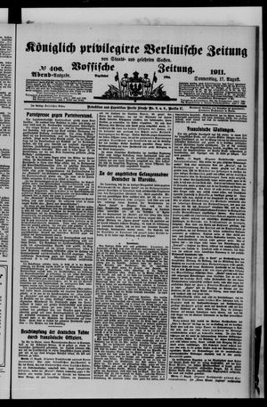 Königlich privilegirte Berlinische Zeitung von Staats- und gelehrten Sachen on Aug 17, 1911