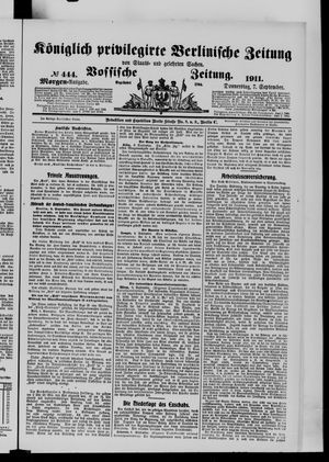 Königlich privilegirte Berlinische Zeitung von Staats- und gelehrten Sachen vom 07.09.1911