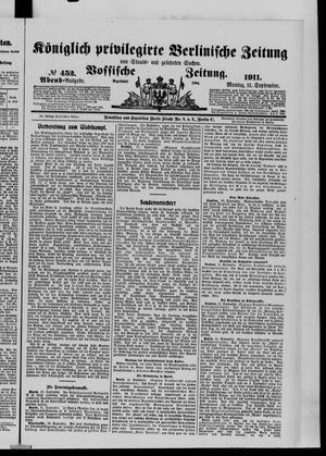 Königlich privilegirte Berlinische Zeitung von Staats- und gelehrten Sachen vom 11.09.1911