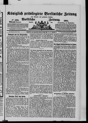 Königlich privilegirte Berlinische Zeitung von Staats- und gelehrten Sachen vom 14.09.1911