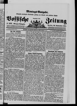 Königlich privilegirte Berlinische Zeitung von Staats- und gelehrten Sachen vom 25.09.1911