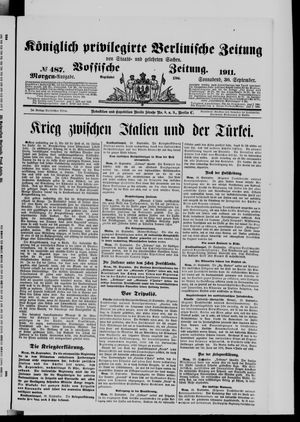 Königlich privilegirte Berlinische Zeitung von Staats- und gelehrten Sachen vom 30.09.1911