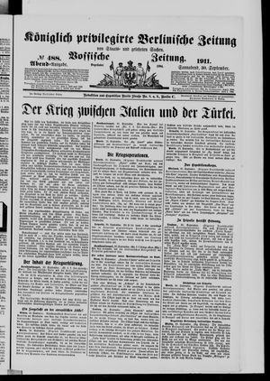 Königlich privilegirte Berlinische Zeitung von Staats- und gelehrten Sachen vom 30.09.1911