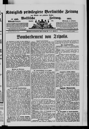 Königlich privilegirte Berlinische Zeitung von Staats- und gelehrten Sachen vom 04.10.1911