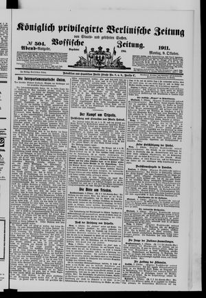 Königlich privilegirte Berlinische Zeitung von Staats- und gelehrten Sachen vom 09.10.1911