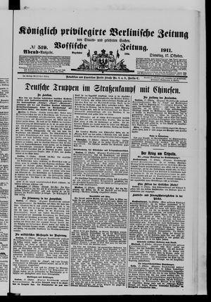 Königlich privilegirte Berlinische Zeitung von Staats- und gelehrten Sachen vom 17.10.1911