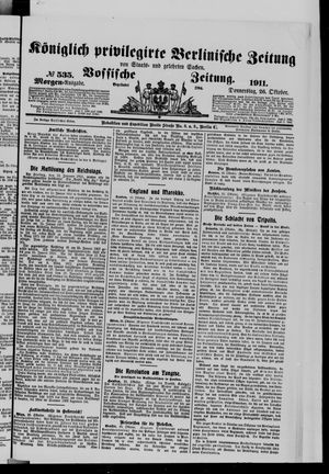 Königlich privilegirte Berlinische Zeitung von Staats- und gelehrten Sachen vom 26.10.1911