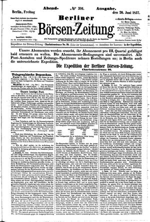 Berliner Börsen-Zeitung vom 26.06.1857