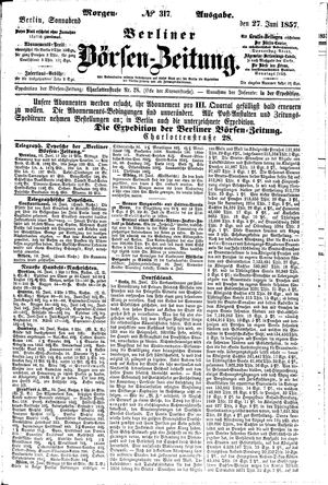 Berliner Börsen-Zeitung vom 27.06.1857