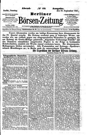 Berliner Börsen-Zeitung vom 27.09.1857